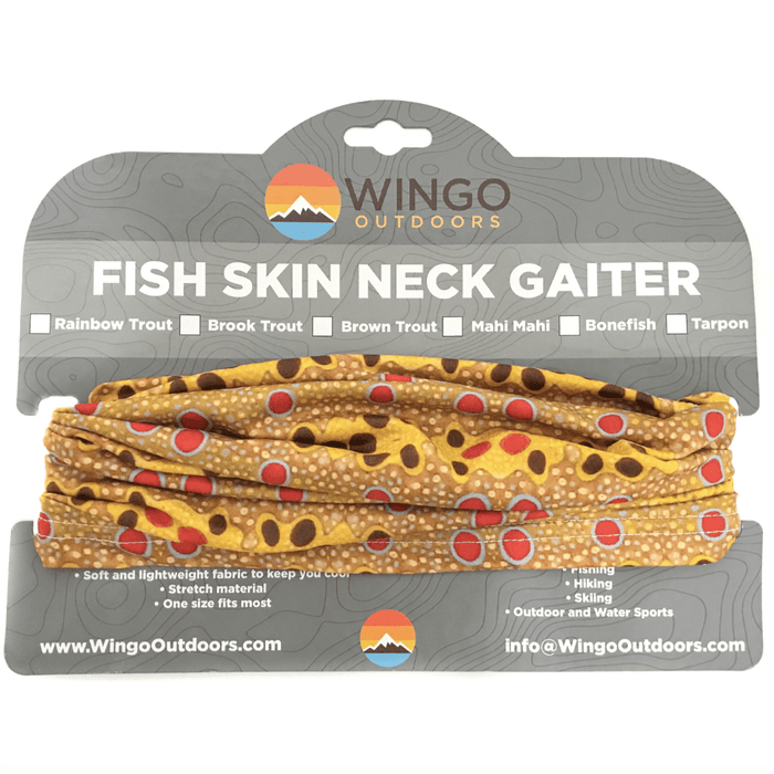 Wingo neck gaiter in brown trout pattern