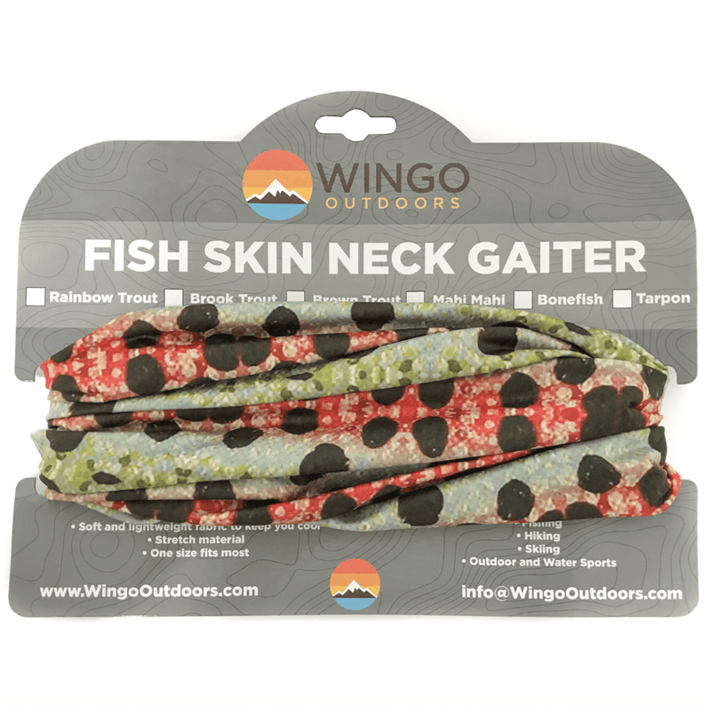 wingo neck gaiter in rainbow trout pattern