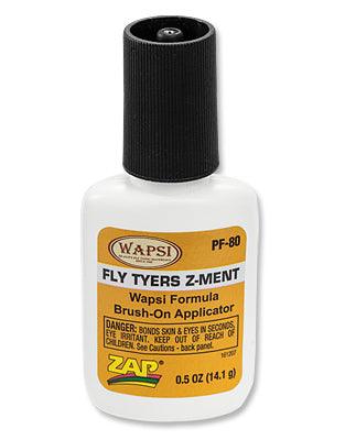 bottle of Z-Ment from Zap and Wapsi. An adhesive used for finishing flies and more